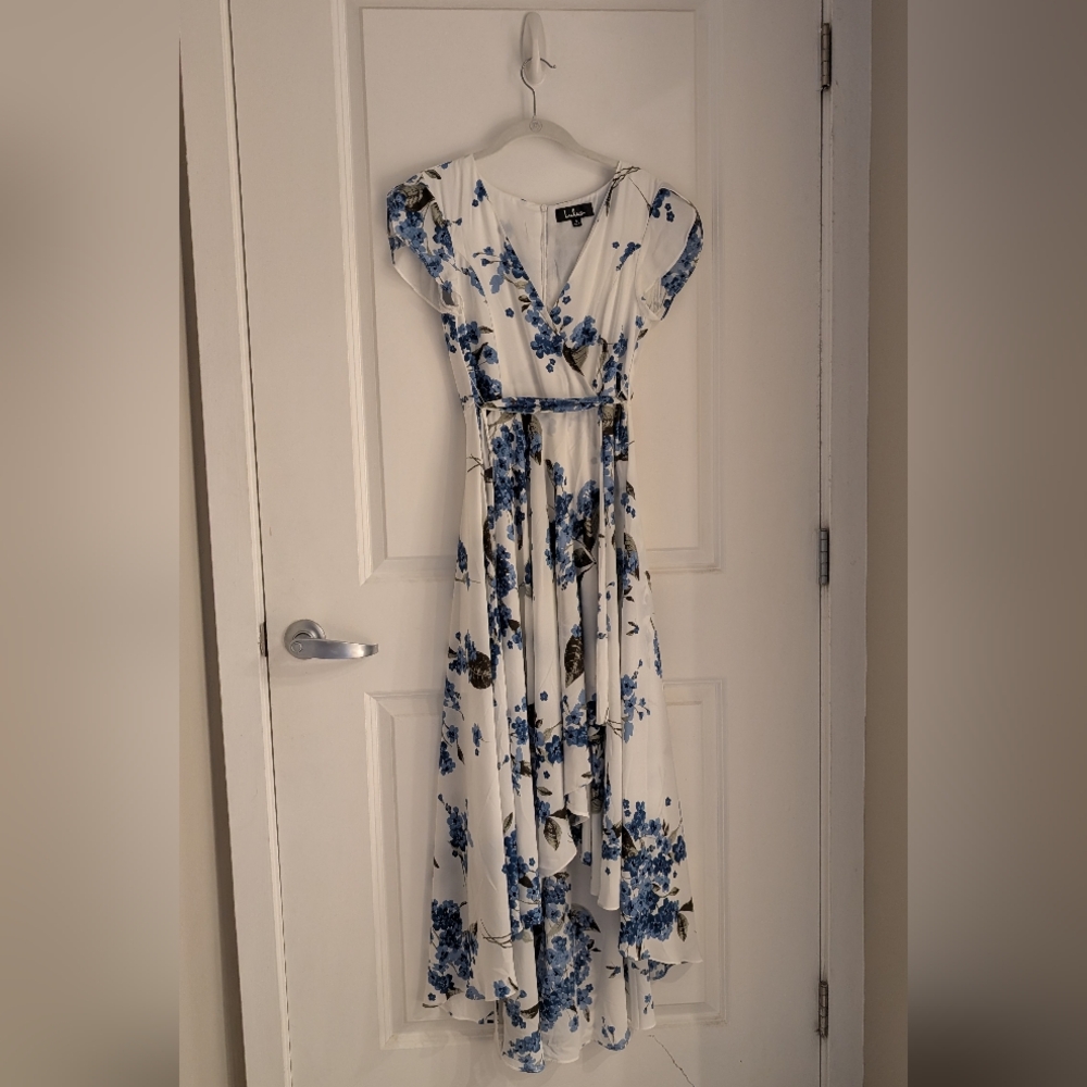 Lulu's Blue and White High Low Wrap Sundress